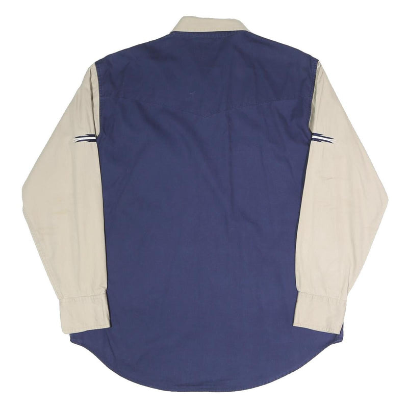 EXPRESS RIDER Mens Beige & Blue Western Shirt L Cotton Blend Casual Button-Up