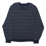TOMMY HILFIGER Mens Navy Blue Striped Plain Crew Neck Basic Knit Jumper XL