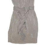 LIL Womens Grey & White Silk Polka Dot Sleeveless Day Dress Size S Belted