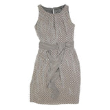 LIL Womens Grey & White Silk Polka Dot Sleeveless Day Dress Size S Belted