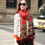 Anyyou 100% Pure Merino Wool Poncho Scarf for Women – Red Brown Paisley Pattern Oversized Winter Pashmina Shawl Wrap