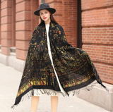 Anyyou 100% Merino Wool Brown Creative Pattern Silk Satin Large Winter Scarf Pashmina Shawl Bandana Perfect For Women Ladies Fashion Style