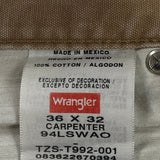 Wrangler Double Knee Carpenter Trousers - 36W 32L Beige Cotton