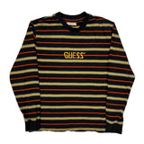 Guess Striped Long Sleeve T-Shirt - Medium Black Cotton
