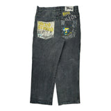 Sacred Ground Raw Blue Graphic Jeans - 34W 30L Grey Cotton