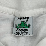Single Stitch Soccer Peace Frogs Graphic T-Shirt - Large White Cotton