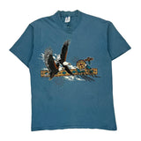 Eagle Print Belton Single Stitch T-Shirt - Large Blue Cotton