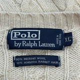 Merino And Angora Polo By Ralph Lauren Cable Knit Sweater - XL Cream Merino Wool Blend