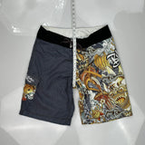 Koi Fish Design Billabong Graphic Sport Shorts - 33W 11L Multicoloured Polyester