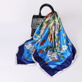 Anyyou Fashion Premium Satin Square Scarf – Peony Blue Silk-Feel Neckwrap for Women