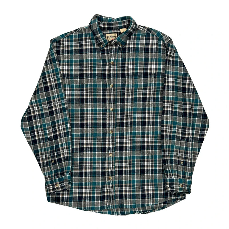 Red Head Checked Flannel Shirt - Large Multicoloured Cotton