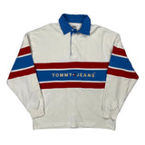 Spellout Tommy Jeans Striped Rugby Shirt - Small White Cotton