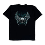Skull And Motorcycle Graphic Rock Eagle Single Stitch T-Shirt - XL Black Cotton