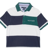 TOMMY HILFIGER Slim Fit Mens Polo Shirt Blue Striped XS