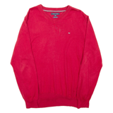 TOMMY HILFIGER Mens Jumper Red V-Neck Tight Knit XL