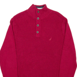 NAUTICA Mens Heavy Knit Jumper Red Button Neck Chunky Knit S