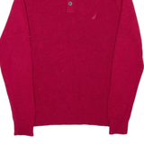 NAUTICA Mens Heavy Knit Jumper Red Button Neck Chunky Knit S