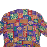 LADY CAROL Womens Printed Blouse Purple Puff Sleeve Crazy Pattern M