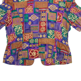 LADY CAROL Womens Printed Blouse Purple Puff Sleeve Crazy Pattern M