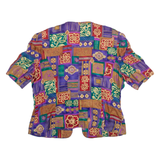 LADY CAROL Womens Printed Blouse Purple Puff Sleeve Crazy Pattern M