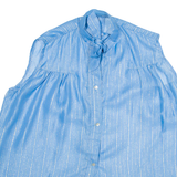 Womens Blouse Blue Button Neck Sleeveless Striped XL