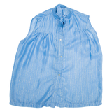 Womens Blouse Blue Button Neck Sleeveless Striped XL