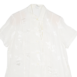 Womens Printed Blouse White V-Neck Viscose Floral UK 20