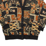 Womens Printed Shirt Brown V-Neck Long Sleeve Crazy Pattern XL