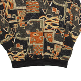 Womens Printed Shirt Brown V-Neck Long Sleeve Crazy Pattern XL