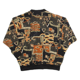 Womens Printed Shirt Brown V-Neck Long Sleeve Crazy Pattern XL