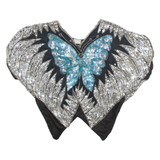 Butterfly Shaped Womens Printed Blouse Blue Silk Crazy Pattern S