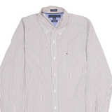 TOMMY HILFIGER Custom Fit Mens Shirt White 80s Striped Long Sleeve M