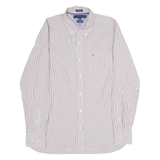 TOMMY HILFIGER Custom Fit Mens Shirt White 80s Striped Long Sleeve M