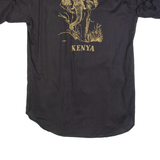 Kenya Mens Plain Shirt Black Animal Print L