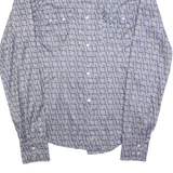 Stretch Mens Shirt Grey Geometric Long Sleeve L