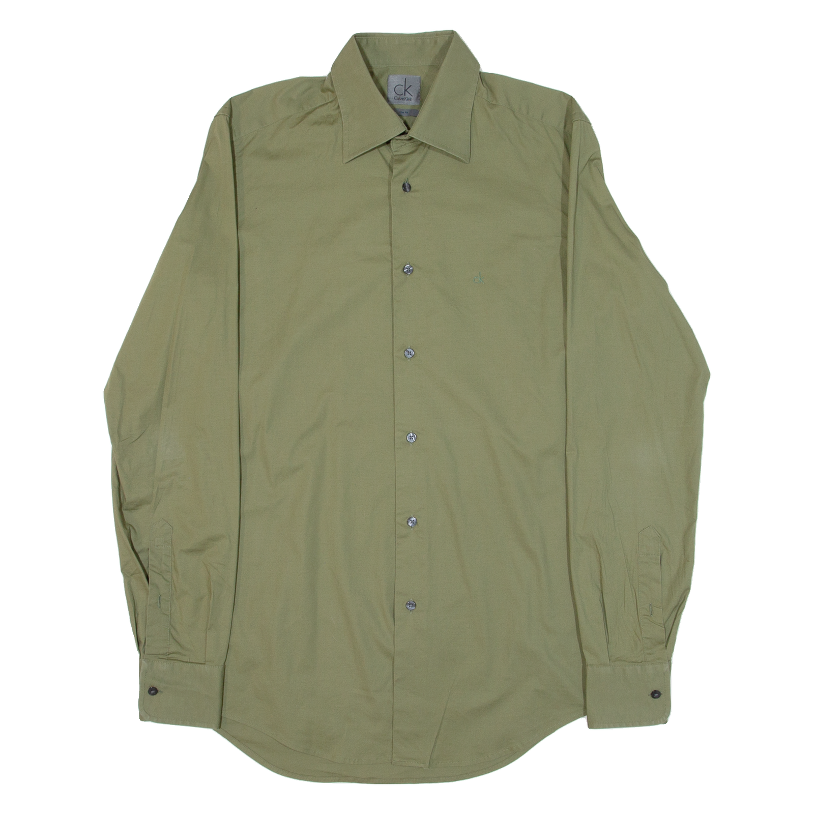 CALVIN KLEIN Slim Fit Mens Plain Shirt Green Long Sleeve S