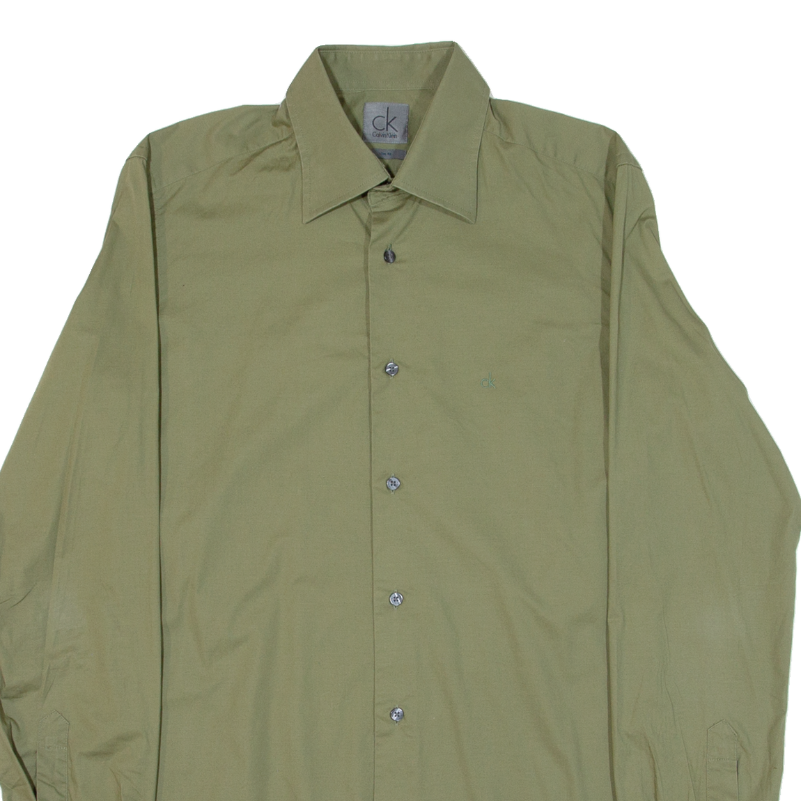 CALVIN KLEIN Slim Fit Mens Plain Shirt Green Long Sleeve S