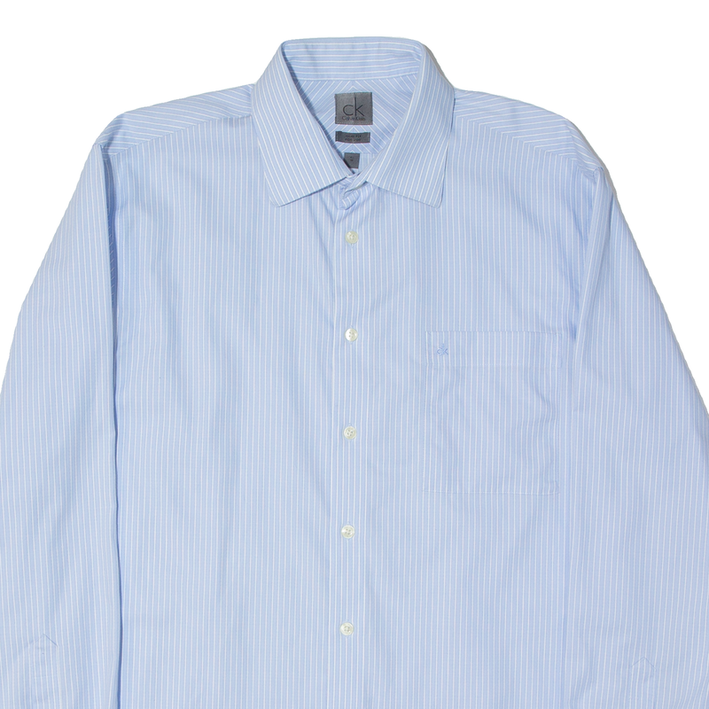 CALVIN KLEIN Slim Fit Mens Shirt Blue Striped Long Sleeve L