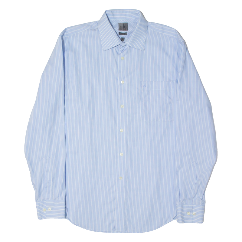 CALVIN KLEIN Slim Fit Mens Shirt Blue Striped Long Sleeve L
