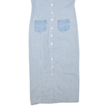 TICKETS Womens Day Dress Blue Denim Striped Sleeveless Midi L