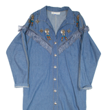Fringe Womens Day Dress Blue Denim Long Sleeve Midi L