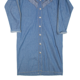 Fringe Womens Day Dress Blue Denim Long Sleeve Midi L