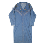 Fringe Womens Day Dress Blue Denim Long Sleeve Midi L