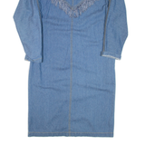 Fringe Womens Day Dress Blue Denim Long Sleeve Midi L