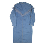 Fringe Womens Day Dress Blue Denim Long Sleeve Midi L