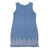 VISION APPAREL Womens Shift Dress Blue Denim Sleeveless Short L