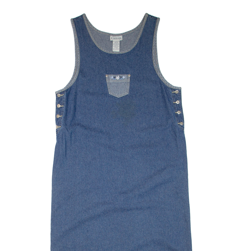BASIC EDITIONS Womens Shift Dress Blue Denim Floral Sleeveless Long M