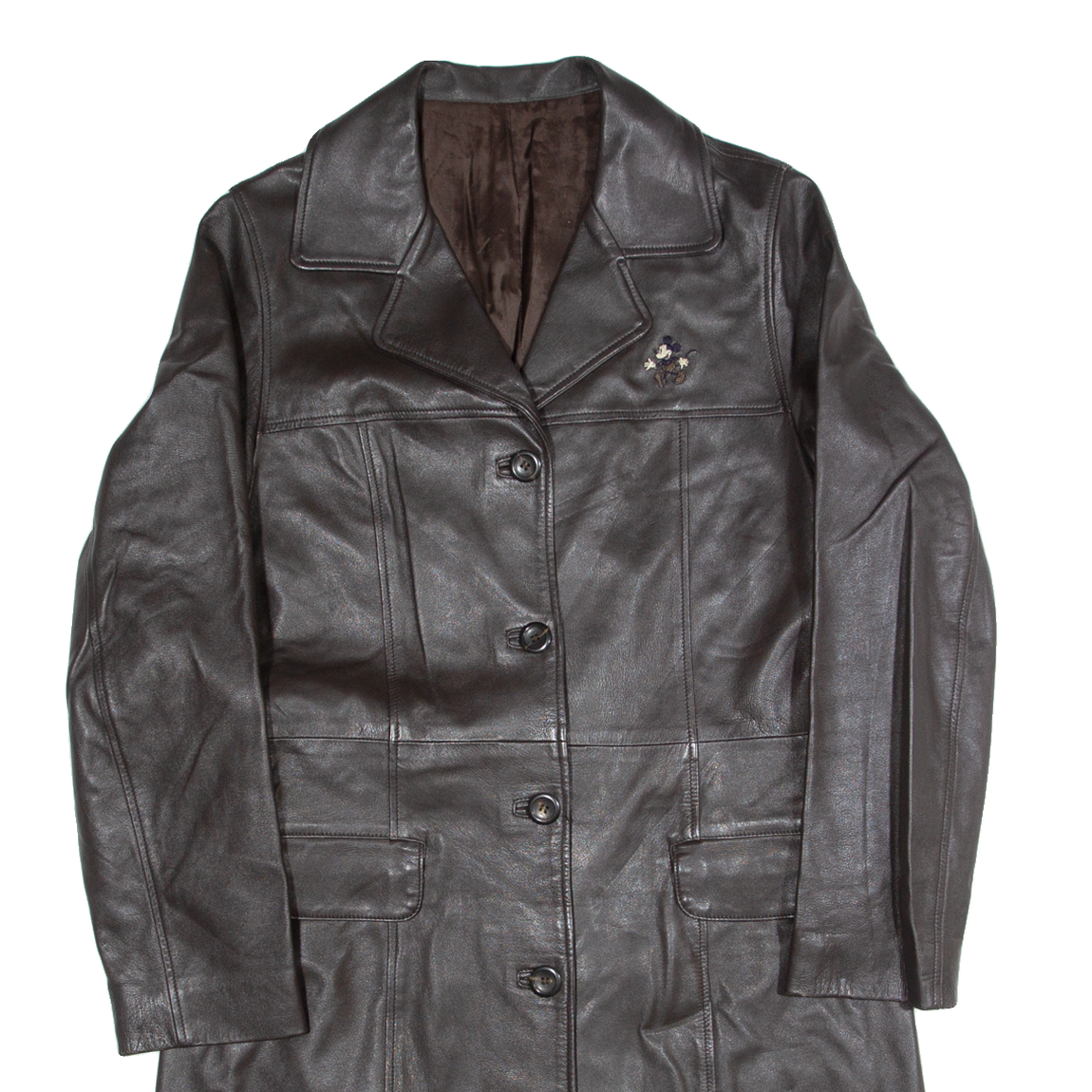 DISNEY DONALDSON Womens Trench Coat Black Leather 90s S