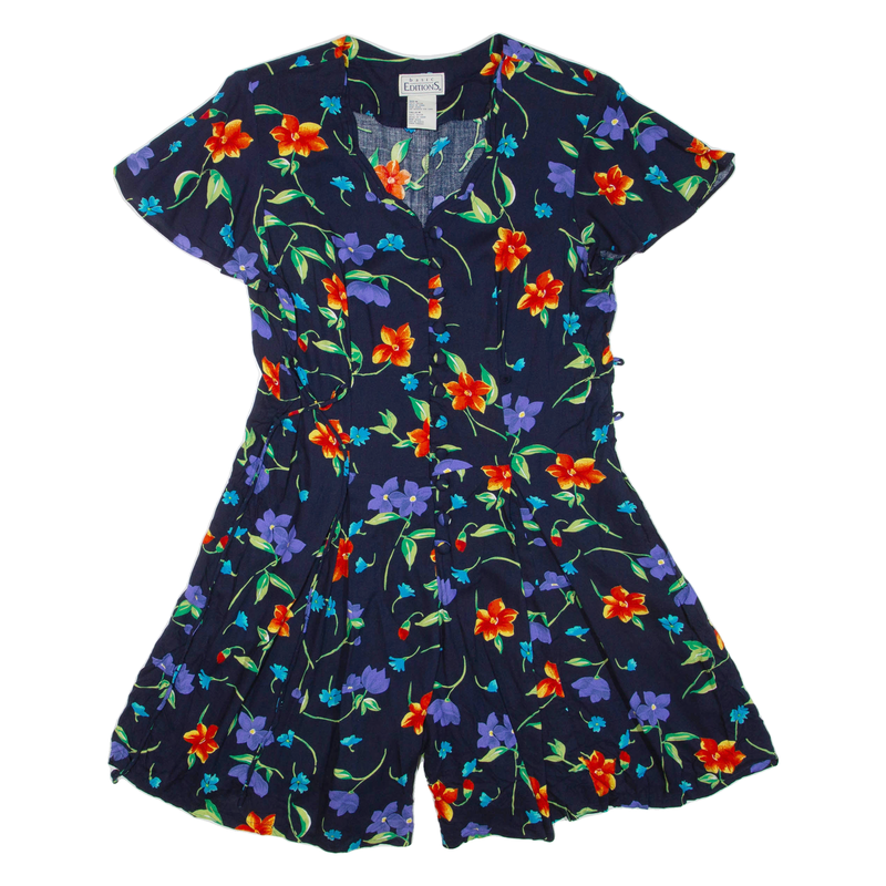 BASIC EDITIONS Womens Playsuit Black Floral Wide-Leg Viscose M