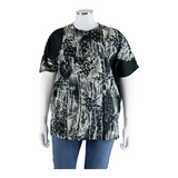 JEAN PAUL Womens Printed Blouse Black 90s Linen Crazy Pattern UK 14